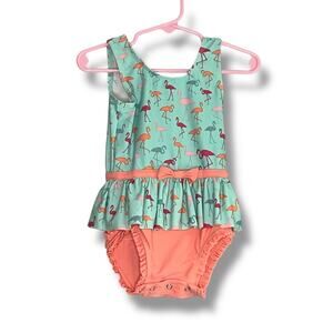 Ruffle Butts flamingo one piece infant swimsuit infant size 18-24 months
